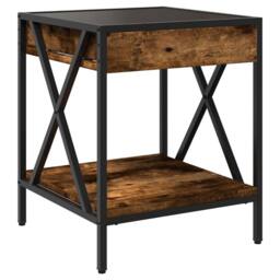 Berkfield Home Bedside Table with Infinity LED Smoked Oak 40x40x49 cm in Brown - Size: 40 x 40 x 49 cm - thumbnail 8