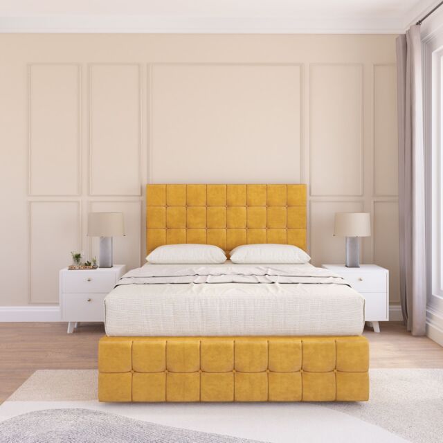 Sloomy Berlin Divan Bed Set With 2 drawers Footend - Plush Velvet in Gold - Size: King - image 1