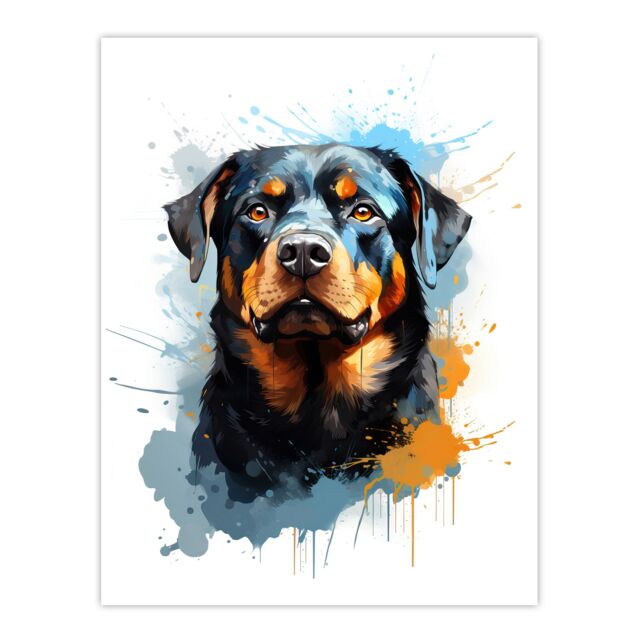 "Artery8 Wall Art Print Rottweiler Lovers Gift Watercolour Pet Portrait Painting Artwork Poster - Size: W18"" x H24""" - image 1