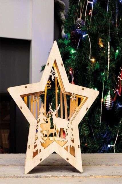 Netagon Battery Powered Wooden Light Up Christmas Star in Beige - image 1