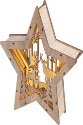Netagon Battery Powered Wooden Light Up Christmas Star in Beige - thumbnail 3