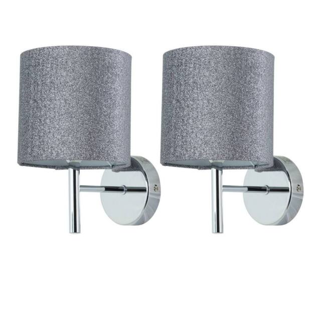 First Choice Lighting Set of 2 Brea - Chrome Wall Lights with Silvery Glitter Shades in Silver - image 1