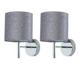 First Choice Lighting Set of 2 Brea - Chrome Wall Lights with Silvery Glitter Shades in Silver