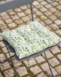 Dibor Set of 2 Green Leaf Print Cotton Outdoor Garden Chair Seat Pad Cushions L40cm x W40cm - Size: 40 cm x 40 cm - thumbnail 3