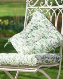 Dibor Set of 2 Green Leaf Print Cotton Outdoor Garden Chair Seat Pad Cushions L40cm x W40cm - Size: 40 cm x 40 cm