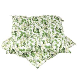 Dibor Set of 2 Green Leaf Print Cotton Outdoor Garden Chair Seat Pad Cushions L40cm x W40cm - Size: 40 cm x 40 cm - thumbnail 2