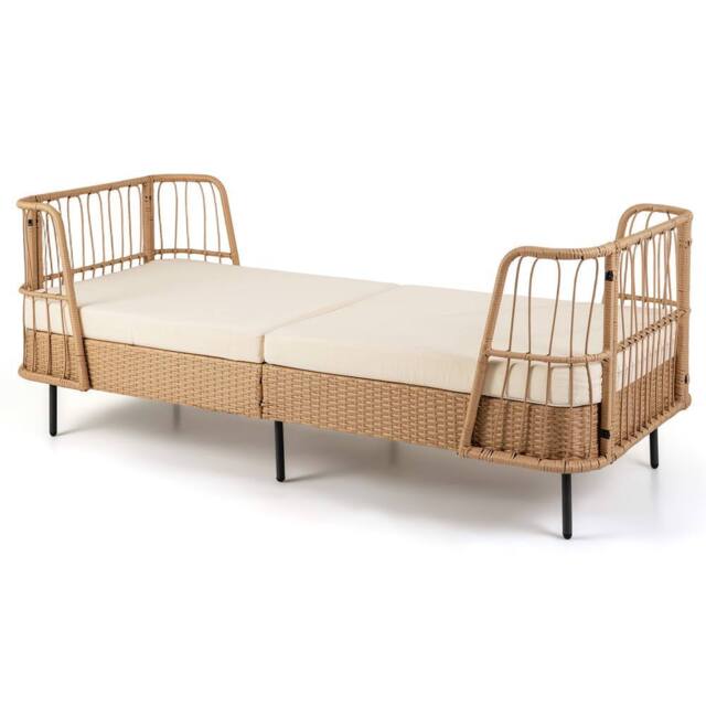 Costway Outdoor PE Wicker Daybed w/Soft Padded Sponge & Zippered Cushions in Beige - image 1