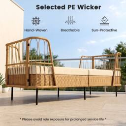 Costway Outdoor PE Wicker Daybed w/Soft Padded Sponge & Zippered Cushions in Beige - thumbnail 9