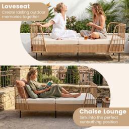 Costway Outdoor PE Wicker Daybed w/Soft Padded Sponge & Zippered Cushions in Beige - thumbnail 8