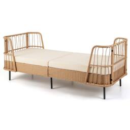 Costway Outdoor PE Wicker Daybed w/Soft Padded Sponge & Zippered Cushions in Beige