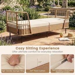 Costway Outdoor PE Wicker Daybed w/Soft Padded Sponge & Zippered Cushions in Beige - thumbnail 5