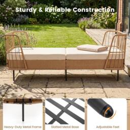 Costway Outdoor PE Wicker Daybed w/Soft Padded Sponge & Zippered Cushions in Beige - thumbnail 4