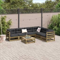Berkfield Home 7 Piece Garden Sofa Set Impregnated Wood Pine in Brown - thumbnail 3