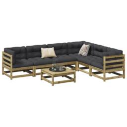 Berkfield Home 7 Piece Garden Sofa Set Impregnated Wood Pine in Brown - thumbnail 1