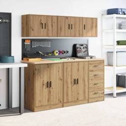 Berkfield Home Garage Wall Cabinet Artisan Oak Engineered Wood in Brown - thumbnail 4
