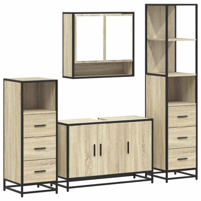 Berkfield Home 4¬†Piece Bathroom Furniture Set¬†Sonoma Oak Engineered Wood in Light Brown - image 1