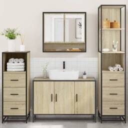 Berkfield Home 4¬†Piece Bathroom Furniture Set¬†Sonoma Oak Engineered Wood in Light Brown - thumbnail 3