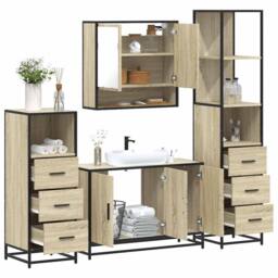 Berkfield Home 4¬†Piece Bathroom Furniture Set¬†Sonoma Oak Engineered Wood in Light Brown - thumbnail 2