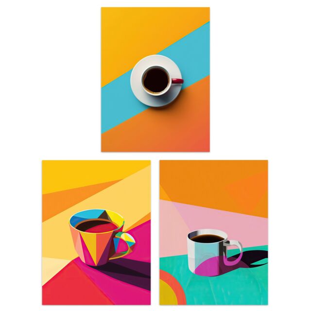 "Artery8 Set of 3 Colourful Geometric Graphic Coffee Cup A4 Size Art Prints - Size: W12"" x H16""" - image 1