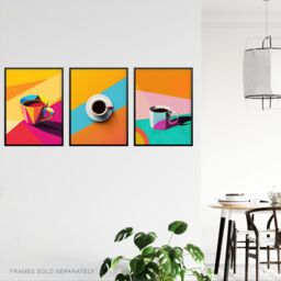 "Artery8 Set of 3 Colourful Geometric Graphic Coffee Cup A4 Size Art Prints - Size: W12"" x H16""" - thumbnail 3