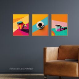 "Artery8 Set of 3 Colourful Geometric Graphic Coffee Cup A4 Size Art Prints - Size: W12"" x H16""" - thumbnail 2