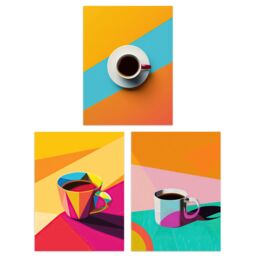 "Artery8 Set of 3 Colourful Geometric Graphic Coffee Cup A4 Size Art Prints - Size: W12"" x H16""" - thumbnail 1