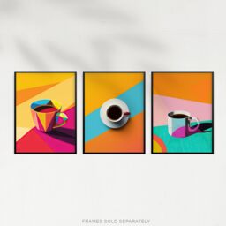 "Artery8 Set of 3 Colourful Geometric Graphic Coffee Cup A4 Size Art Prints - Size: W12"" x H16""" - thumbnail 5