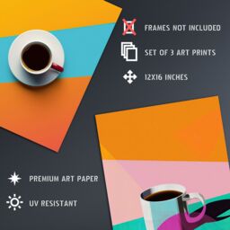 "Artery8 Set of 3 Colourful Geometric Graphic Coffee Cup A4 Size Art Prints - Size: W12"" x H16""" - thumbnail 4