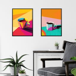 "Artery8 Set of 3 Colourful Geometric Graphic Coffee Cup A4 Size Art Prints - Size: W12"" x H16""" - thumbnail 6