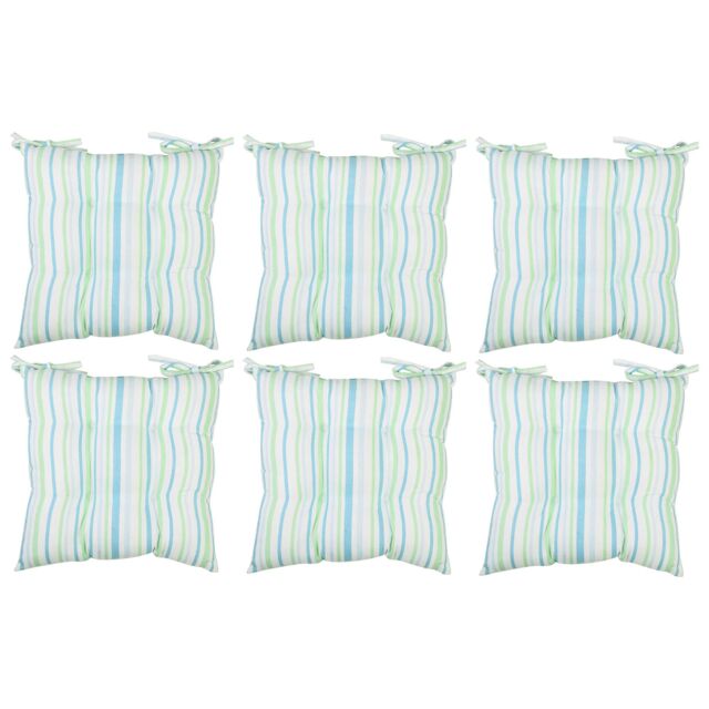 Dibor Set of 6 Blue Striped Cotton Garden Cushion Furniture Dining Chair Seat Pads L40cm x W40cm - Size: 40 cm x 40 cm - image 1