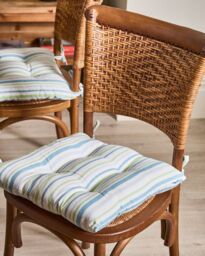 Dibor Set of 6 Blue Striped Cotton Garden Cushion Furniture Dining Chair Seat Pads L40cm x W40cm - Size: 40 cm x 40 cm - thumbnail 2