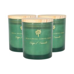 Nicola Spring 130g Sage & Seasalt Soy Candles - Pack of 3 - Herbal Spa Glass Jars in Green