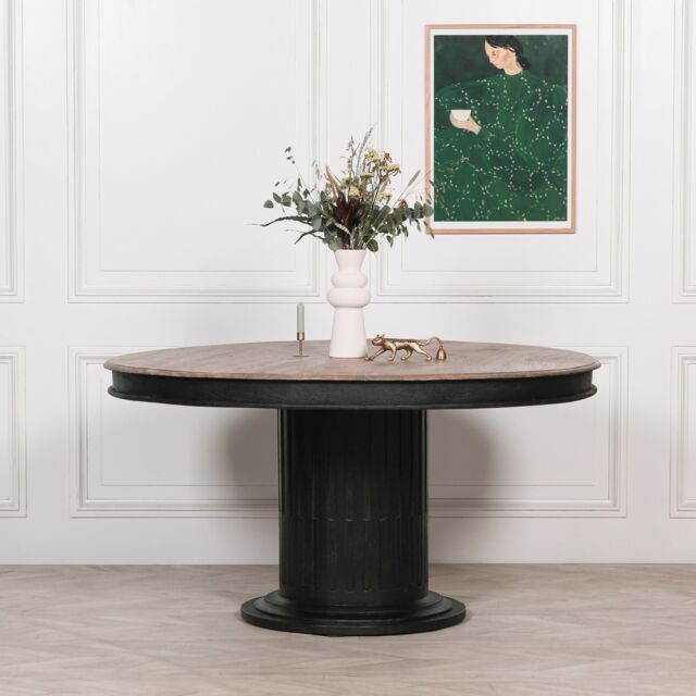Glasstone Black Wooden Round Column Dining Table in Brown - image 1