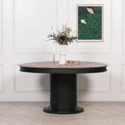 Glasstone Black Wooden Round Column Dining Table in Brown - thumbnail 1