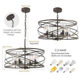 NIVOR 4 Light Farmhouse Chandelier Unique Design Adjustable Pendant Lamp E14 in Bronze - thumbnail 2