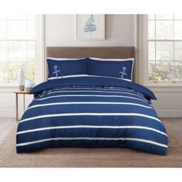 Smart Living Luxury Sailor Striped Duvet Cover With Pillowcases in Navy - Size: Single - thumbnail 2