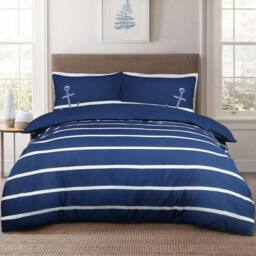Smart Living Luxury Sailor Striped Duvet Cover With Pillowcases in Navy - Size: Single - thumbnail 1