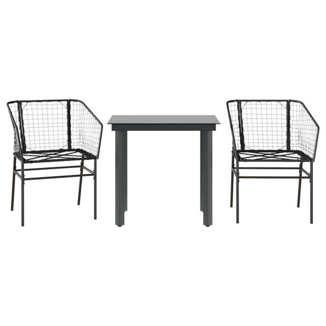 Berkfield Home 3 Piece Garden Dining Set Black Poly Rattan Glass - image 1