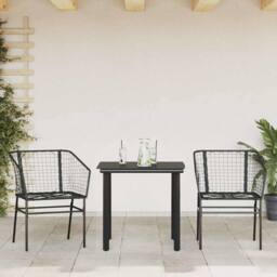 Berkfield Home 3 Piece Garden Dining Set Black Poly Rattan Glass - thumbnail 3