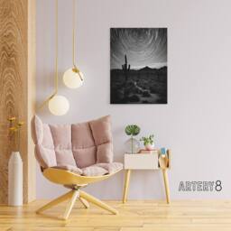 "Artery8 Night Sky Stars Time Lapse Over Desert Cactus Canvas Wall Art Print in Grey - Size: W18"" x H24""" - thumbnail 3