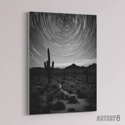 "Artery8 Night Sky Stars Time Lapse Over Desert Cactus Canvas Wall Art Print in Grey - Size: W18"" x H24""" - thumbnail 2