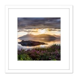 Artery8 Trienke Sunset Loch Linnhe Highland Scotland Photo 8X8 Inch Square Wooden Framed Wall Art Print Picture with Mount in White - thumbnail 1