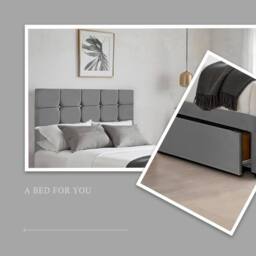 "Bed Time UK Plush Divan Bed with 2 Drawers, 20"" Cubic Headboard & Mattress in Grey - Size: Single" - thumbnail 2