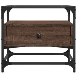 Berkfield Home Coffee Table with Glass Top Brown Oak 50x50x45 cm Steel - Size: 50 x 50 x 45 cm - thumbnail 4