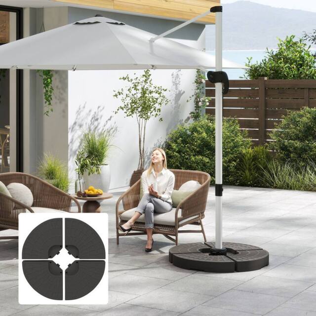 OUTSUNNY 4PCs Cantilever Patio Parasol Cross Base Stand Water & Sand Fillable Weight in Brown