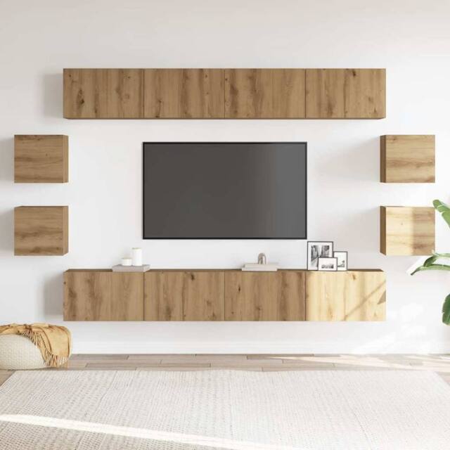 Berkfield Home Wall Mounted TV cabinets 8 pcs Artisan Oak Engineered Wood in Brown - image 1