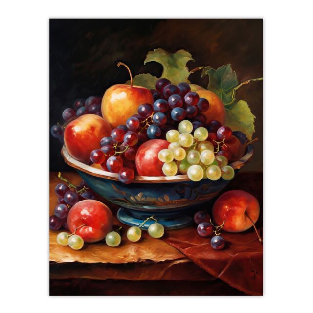 "Artery8 Classical Still Life Fruit Bowl Oil Painting Kitchen Unframed Wall Art Print Poster Home Decor Premium - Size: W12"" x H16""" - image 1