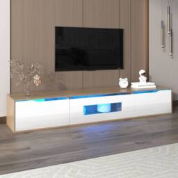 ModernLuxe High-gloss TV cabinet with door & colour-changing LED lights in White - thumbnail 6
