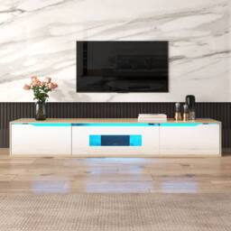 ModernLuxe High-gloss TV cabinet with door & colour-changing LED lights in White - thumbnail 1