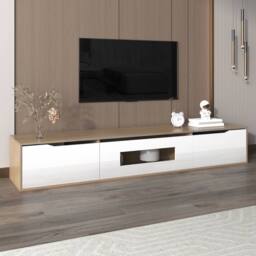 ModernLuxe High-gloss TV cabinet with door & colour-changing LED lights in White - thumbnail 7